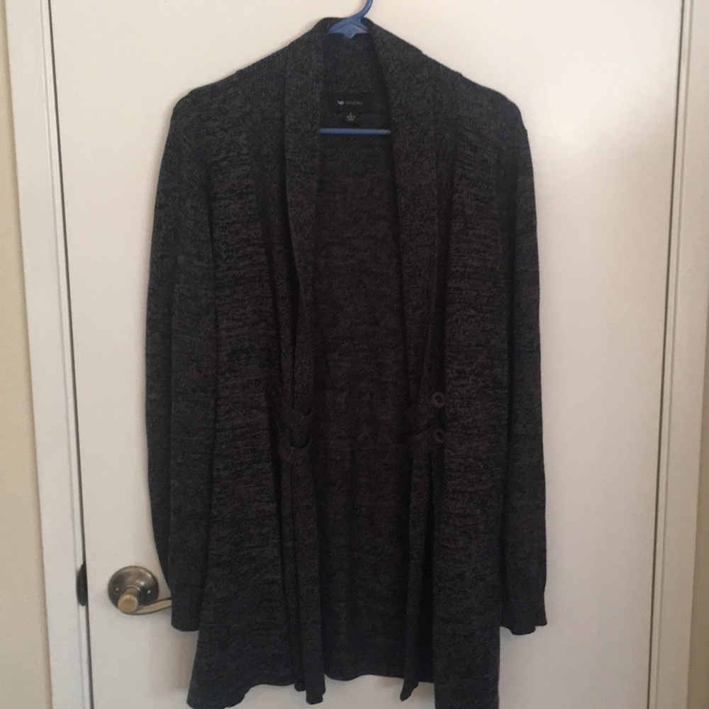 Grey and black open front cardigan
